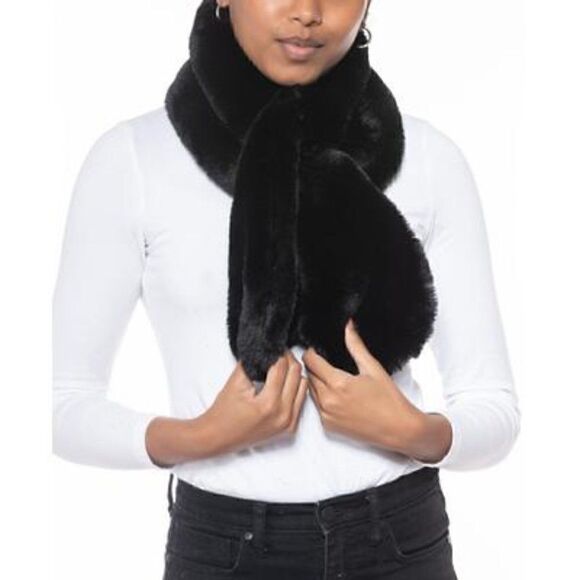 Inc International Concepts Faux Fur Pull-Through Scarf, BLACK, NEW - Picture 2 of 2